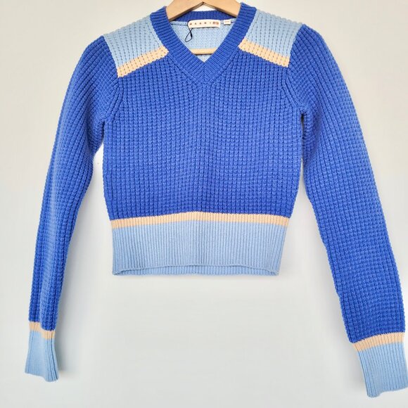 Marni x Uniqlo Popcorn Knitted Long Sleeve V Neck Sweater Sz XS - Picture 3 of 13